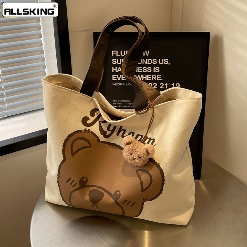 Allsking กระเป๋าถือ กระเป๋าสะพายไหล่ ขนาดใหญ่ จุของได้เยอะ เรียบง่าย สไตล์เกาหลี มี 3 สี 2 แบบให้เลือก แข็งแรง ทนทาน