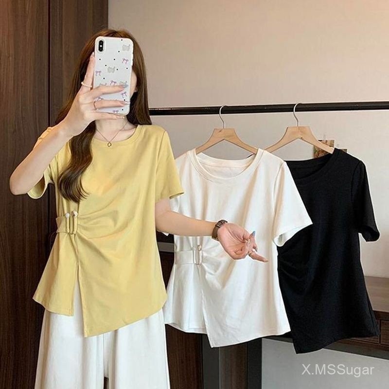 เสื้อยืดแขนสั้นผ้าฝ้าย 100% สวมใส่สบาย เหมาะสำหรับผู้หญิงในฤดูร้อน