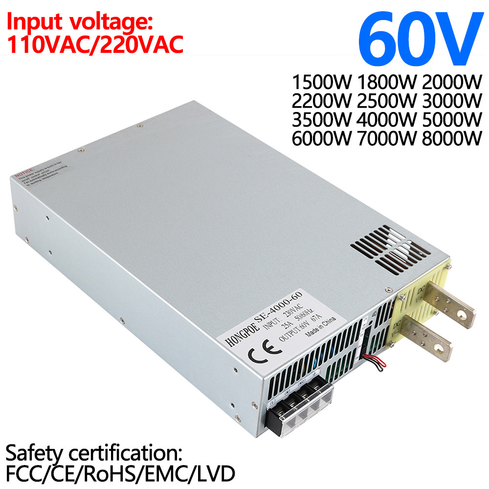 60V High Current Switching Power Supply CE Certification 1500 W-8000 W Series 0-60 V ปรับ AC-DC 0-5 