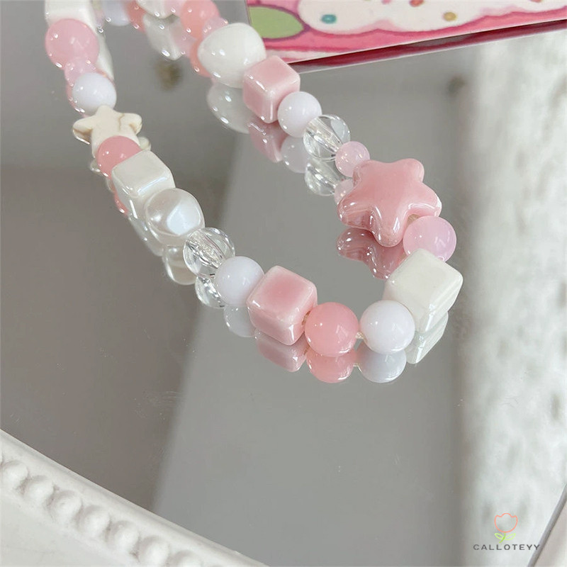 โซ่โทรศัพท์มือถือสีชมพู สายคล้องมือสายคล้องโทรศัพท์ลูกปัดลายการ์ตูนหัวใจผู้หญิง จี้กล้องโทรศัพท์ผู้หญิงกันการสูญหายสายรั - รูปที่ 2