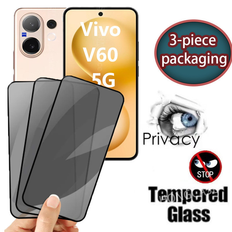 3 ชิ้นป้องกันหน้าจอสําหรับ Vivo V60 V 60 5G 2025 Anti-Spy Full Cover บรรจุภัณฑ์ส่วนตัวกระจกนิรภัย Anti Peek ฟิล์มป้องกัน 9H ความแข็ง