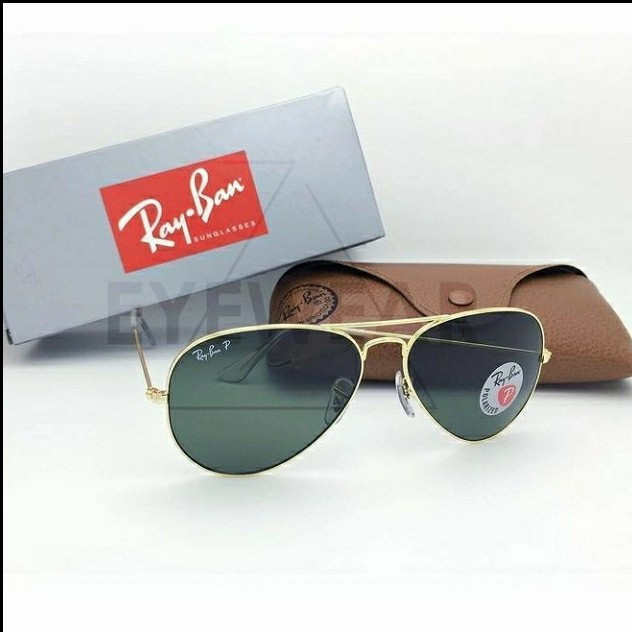 2025 Rayban Aviator 3025 Gold แว่นกันแดดเลนส์โพลาไรซ์สีดํา