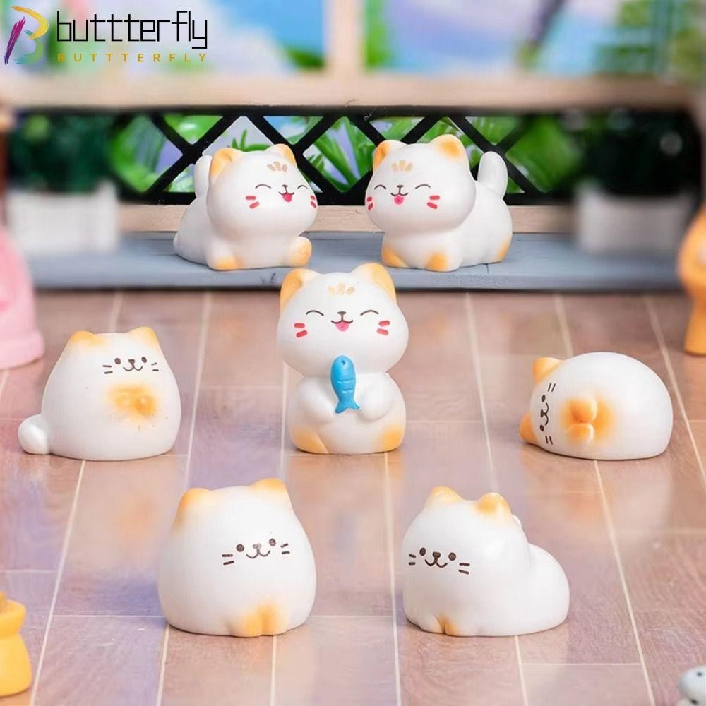 BUTTTERFLY โมเดลแมวการ์ตูน, อุปกรณ์ DIY ขนาดเล็ก การตกแต่งเดสก์ท็อปแมว, อุปกรณ์ตกแต่งตุ๊กตาสัตว์เรซินน่ารัก