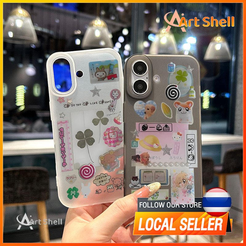 กรณีโทรศัพท์ จัดส่งจากประเทศไทย คอลลาจโคลเวอร์และลายการ์ตูนfor iPhone 16 15 14 13 12 11 PRO MAX X XS MAX XR 7/8P ป้องกัน