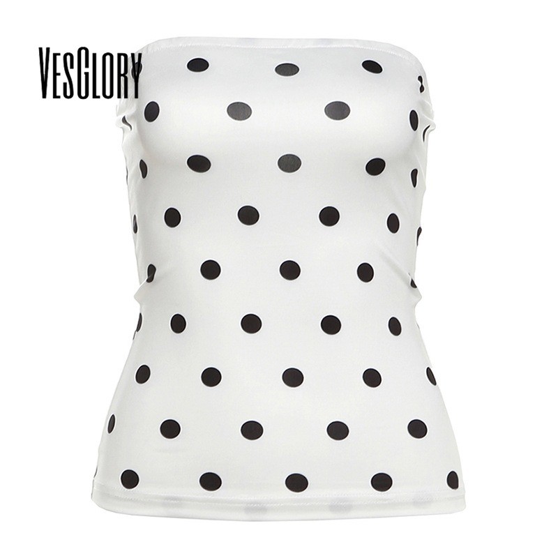 VesGlory Tube Top แขนกุดสำหรับผู้หญิงปี 2025 ลายจุดตัดกับสีพื้น สไตล์วันหยุดแบบเรียบหรู