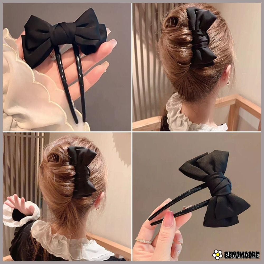 กิ๊บติดผม BENJMOORE สไตล์เกาหลี U-Shaped สีดำ กิ๊บรูปโบว์จากผ้าและพลาสติก สำหรับงานแต่งงาน