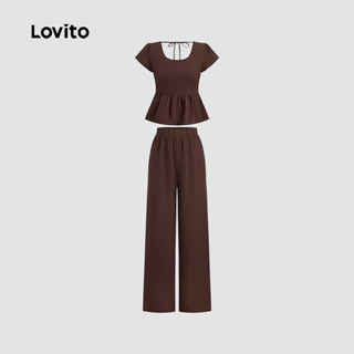(แคชชวล) Lovito เสื้อผ้าสบาย ๆ แบบบอบเบี้ยวด้านหลังสำหรับฤดูใบไม้ผลิ/ฤดูร้อน สตรี L143ED854