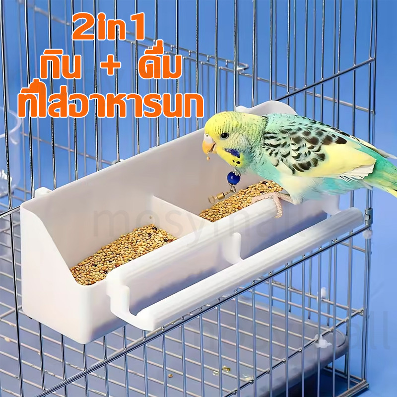 ที่ให้อาหารนกแก้ว 2in1 ถ้วยพลาสติก2ช่องใหญ่ ใส่อาหาร, น้ำ ชามอาหารนก ถ้วยอาหารนก ที่ให้อาหารนกแก้ว