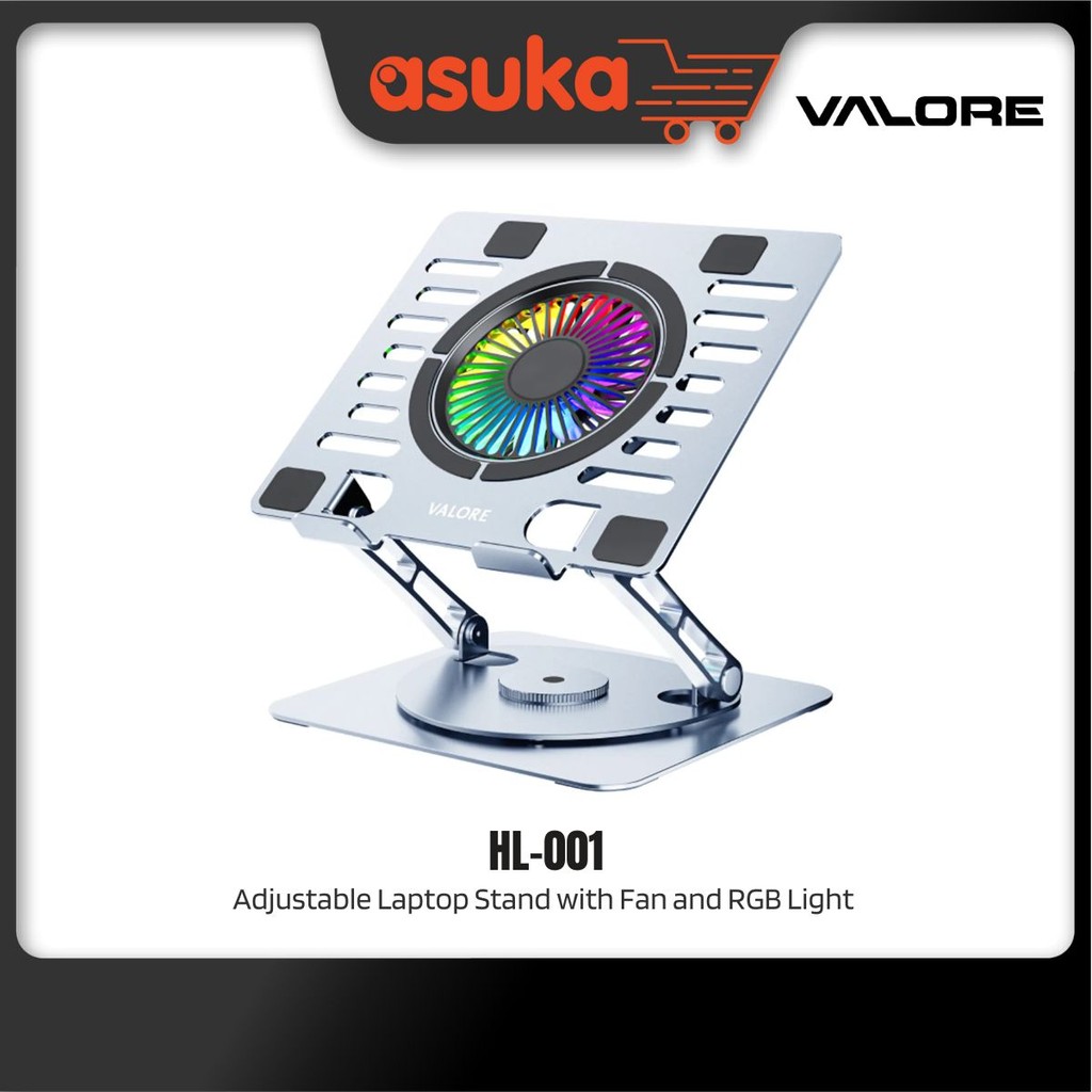 Valore HL-001 ขาตั้งแล็ปท็อปแบบปรับได้พร้อมพัดลมและไฟ RGB