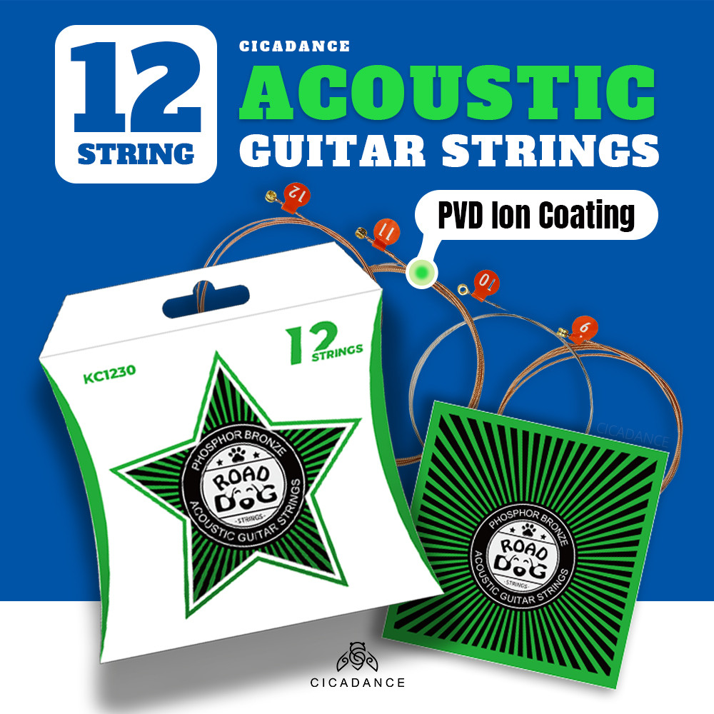 ROAD DOG ชุดสายกีตาร์อะคูสติก 12 สาย แกนลวดหกเหลี่ยมคาร์บอนสูงและหุ้มด้วยบรอนซ์ฟอสฟอร์ เสียงใส สายกั