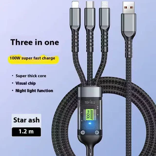 ZJ HOME สายชาร์จข้อมูลเร็ว 3-in-1 Micro USB Type-C 100W 6A