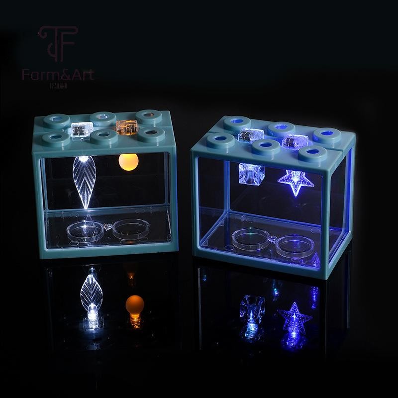 Form & Art Aquarium Mini Fish Tank สัตว์เลื้อยคลานสัตว์เลี้ยง LED Light กล่อง Stackable Aquarium กระบอกภูมิทัศน์สาหร่ายทะเลสําหรับ Home Office ตกแต่ง FA