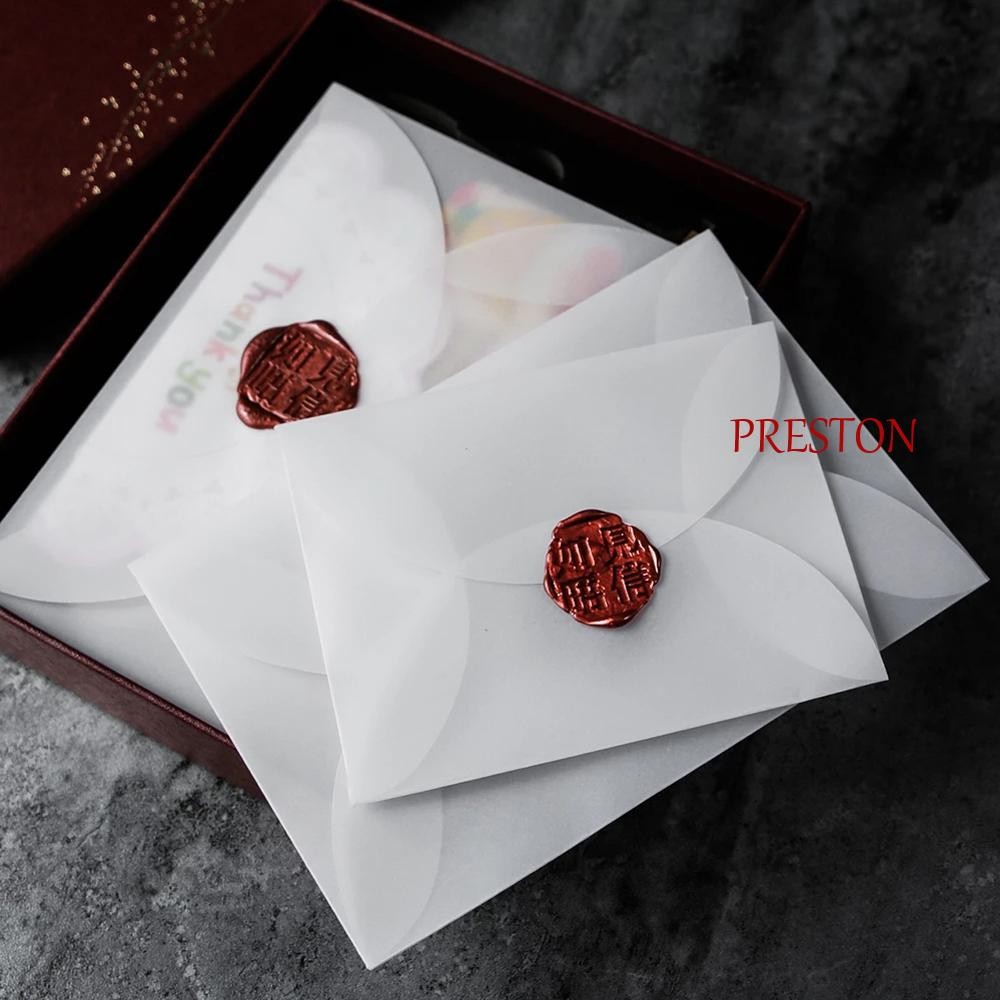 Preston ซองจดหมาย กระดาษกึ่งโปร่งใส ลายตัวอักษร สีขาว สไตล์วินเทจ สําหรับใส่ของขวัญ