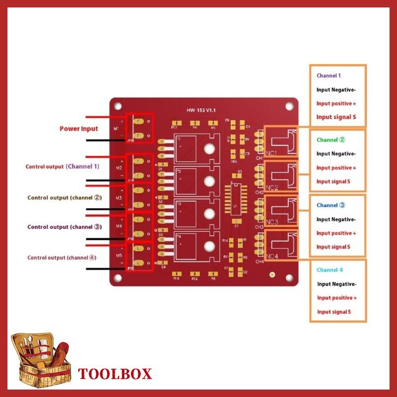 TOOLBOX Four Channel 4 Route MOSFET Button IRF540 MOSFET Switching Module Motor Dimmer