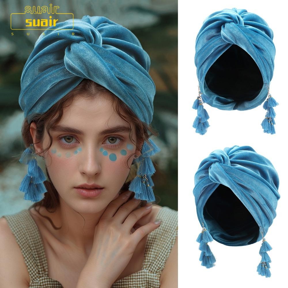 หมวกBonnet Bohemian สำหรับผู้หญิง สไตล์กำมะหยี่ ระบายอากาศได้ดี ยืดหยุ่นและนุ่มสบาย