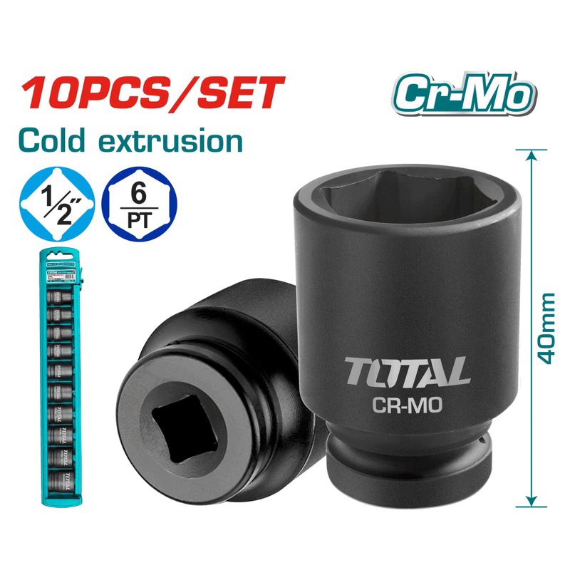 (T63) ชุดทิปหลอด CR-MO Steel 1/2 นิ้ว 10 ชิ้น TOTAL THISTD12101