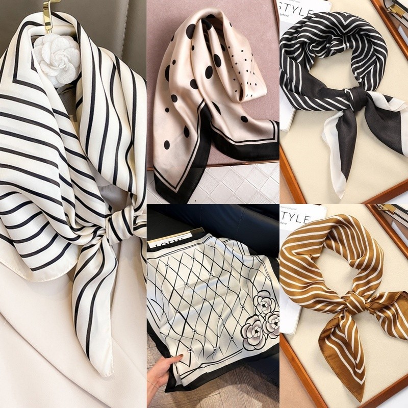 70cmX70cm แฟชั่นผ้าพันคอสี่เหลี่ยมอเนกประสงค์และอเนกประสงค์ผ้าพันคอผ้าไหมลายเส้นและจุดที่หรูหราและมีสไตล์อุปกรณ์เสริมเสื้อผ้าพันคอป้องกันคอ - รูปที่ 2