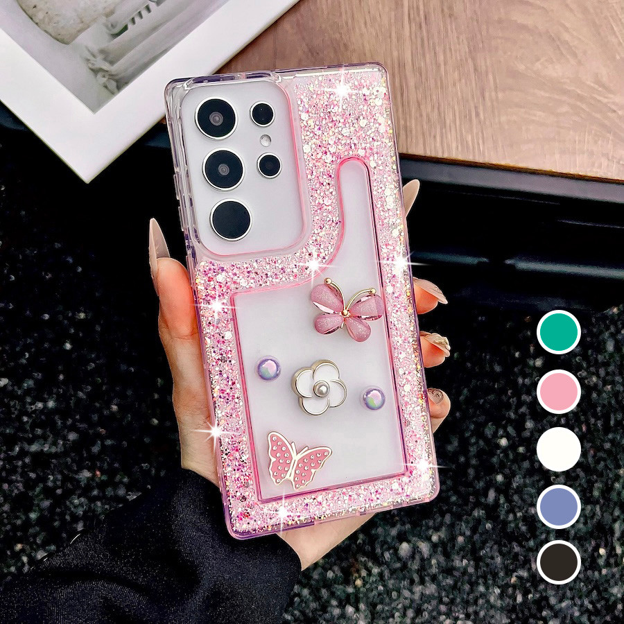Glitter ผีเสื้อ Bling สําหรับ Samsung A06 A07 A17 A16 A26 A36 A56 A14 A24 A34 A54 A05 A05s A15 A35 A55 S26 S25 S24 Plus S26 Ultra 5G Clear Soft Cover