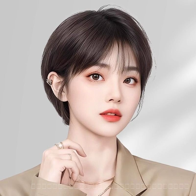 วิกผมเต็มศีรษะสำหรับผู้หญิง ทรงผมบ๊อบสั้น สีดำธรรมชาติ สไตล์แฟชั่นปี 2025