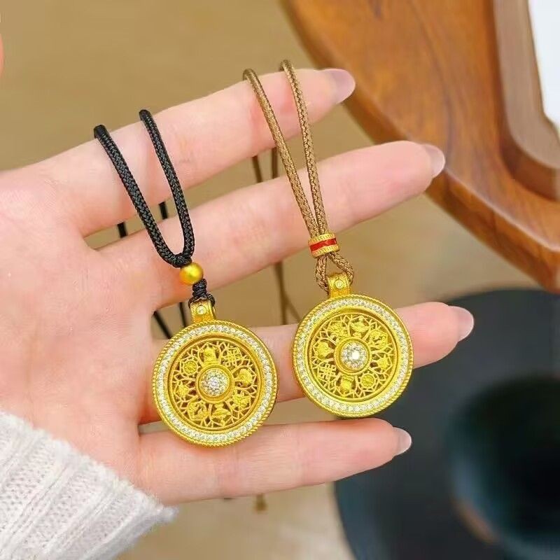 金店同款宽松色沙金八宝罗盘项链中式吊心转罗盘毛衣链女ทองร้านกับไม่ซีดจางทรายทองแปดสมบัติเข็มทิศสร้อยคอsdf