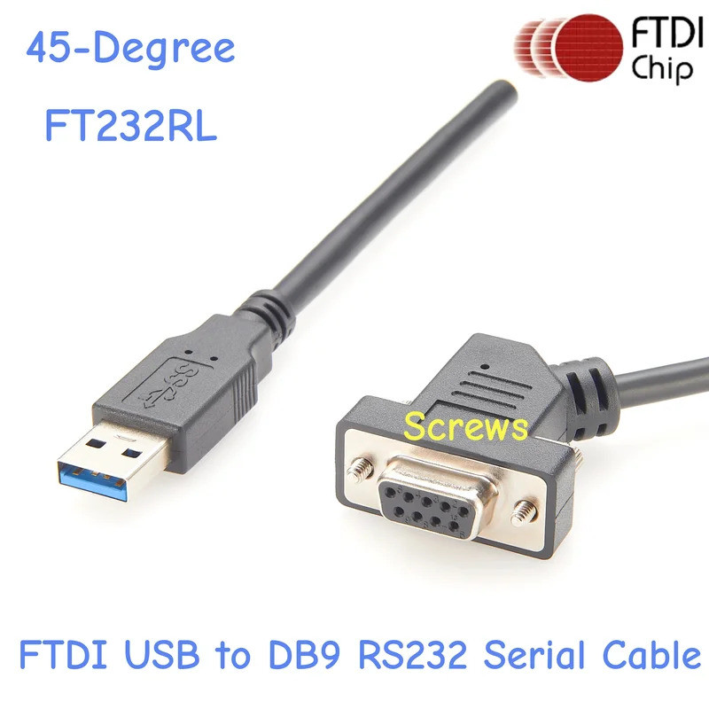 45 องศา FTDI USB to DB9 หญิง RS232 สายพอร์ตอนุกรมพร้อมสกรู USB ถึง RS232 Serial สาย FT232RL ชิปสําหร