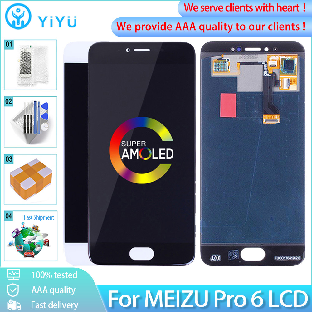 5.2 "LCD ต้นฉบับสําหรับ MEIZU Pro 6 M570M M570H AMOLED จอแสดงผล LCD หน้าจอสัมผัสกรอบ Digitizer เปลี่