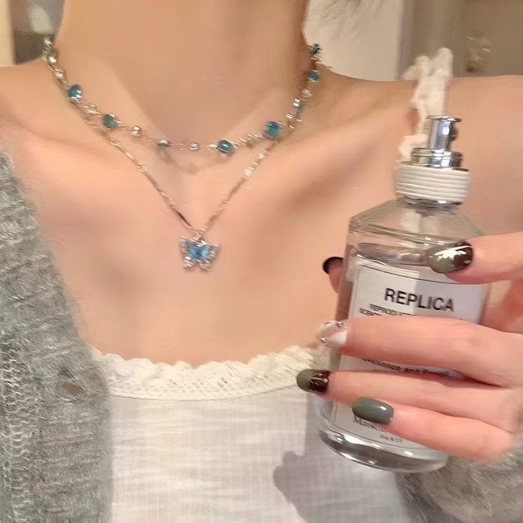 สร้อยคอผีเสื้อ Blue French Super Fairy Classy หรูหราแฟชั่นเครื่องประดับ Multi-Layer choker Niche Sta