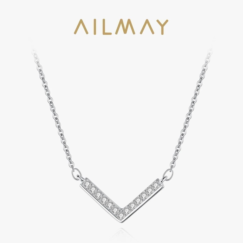 Ailmay 925 เงินประณีต V รูปร่างจี้สร้อยคอเพทายใสสําหรับผู้หญิง