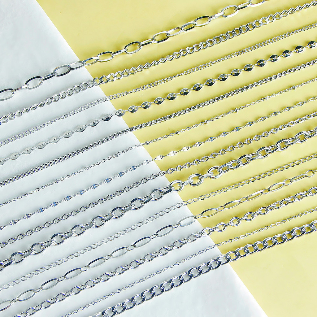 สร้อยข้อมือและสร้อยคอ Y2K DIY โซ่เงินไม่ซีดจาง โซ่ขยาย O-Chain วัสดุทำมือสำหรับทำเครื่องประดับ 7JAW