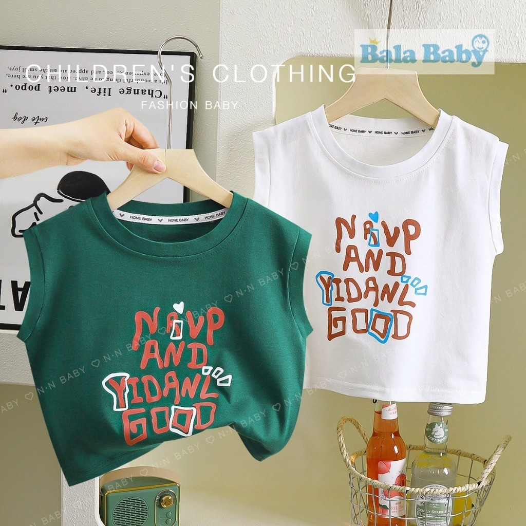 เสื้อยืดแขนกุด เสื้อกร้ามเด็กผู้ชาย ผ้าcotton แฟชั่นเกาหลีน่าร้อน Size 80-120 cm BXT24