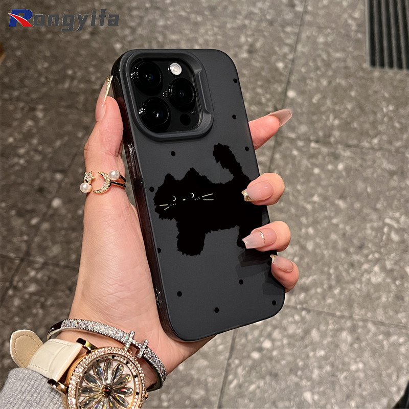 น่ารัก Polka dot Little Black Cat สําหรับ Vivo V40E V40 Pro V40 Lite X200 Pro Mini Y200 V30E Y300 Pro Y28 4G X100S X100 Ultra IQOO Z9S ง่ายกันกระแทกเคสโทรศัพท์ฝาครอบด้าน