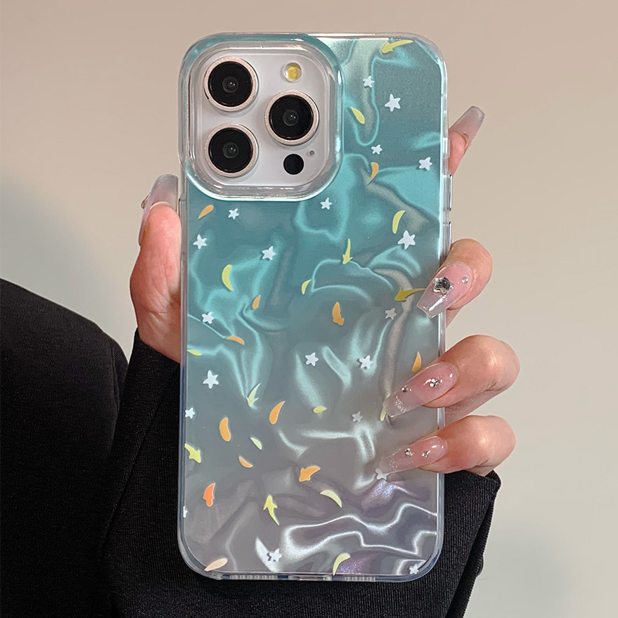 Insน่ารักปลาสีฟ้าgradient Waveเลเซอร์เคสโทรศัพท์สําหรับIphone 15 14 Pro Max 11 12 13 Plus XR XS Max 7Plus 8Plusกันกระแทกฮาร์ดโทรศัพท์ปกหลัง