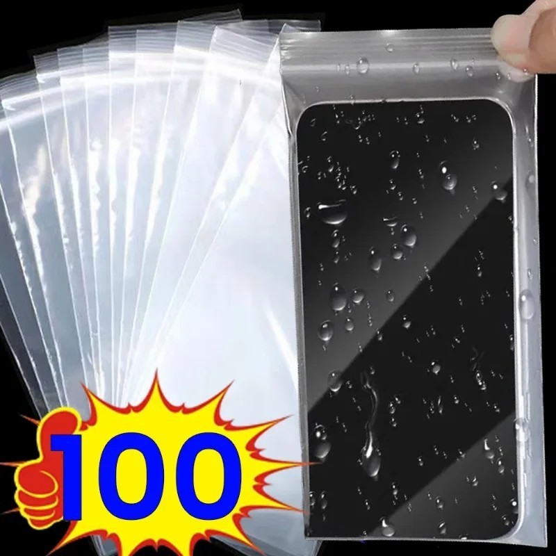 100ชิ้น/ถุงใสโทรศัพท์มือถือถุงเก็บฝุ่น-กันฝุ่นล็อคตัวเองปกโทรศัพท์ที่ไวต่อการสัมผัส-ซิปกระเป๋าโทรศัพท์กันน้ํา-หนาปิดผนึกเก็บบรร