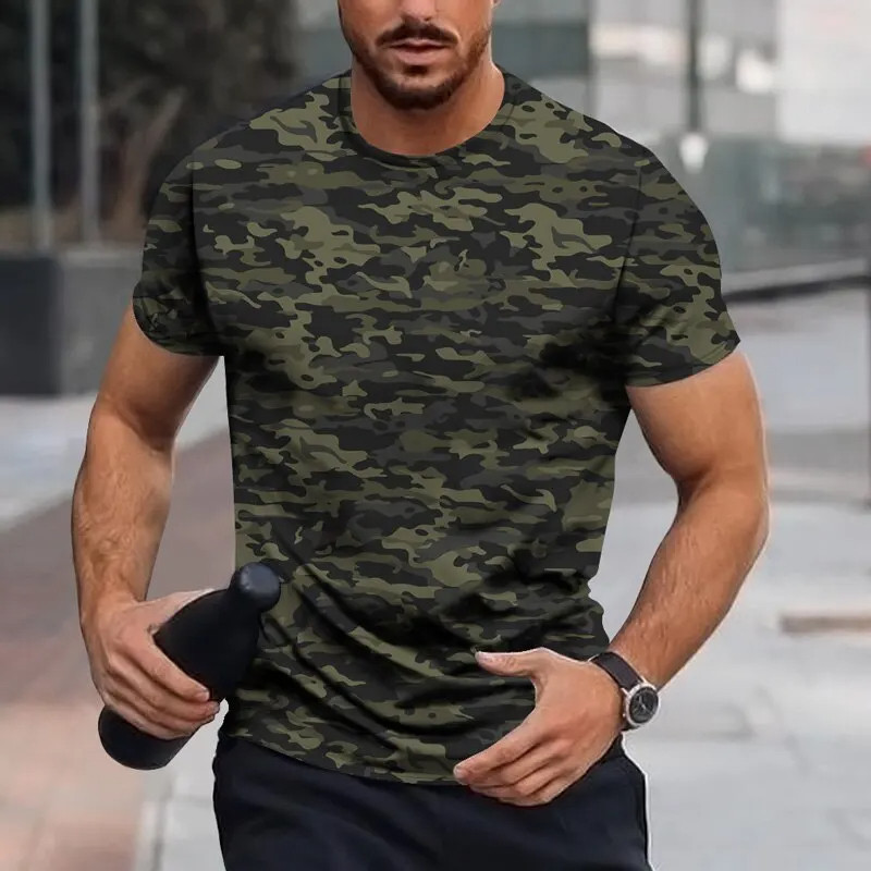 เสื้อยืดลายพรางผู้ชาย สตรีทแวร์ พิมพ์ลายทหาร เสื้อยืดแขนยาว ป่า สูงสุด ฤดูร้อน