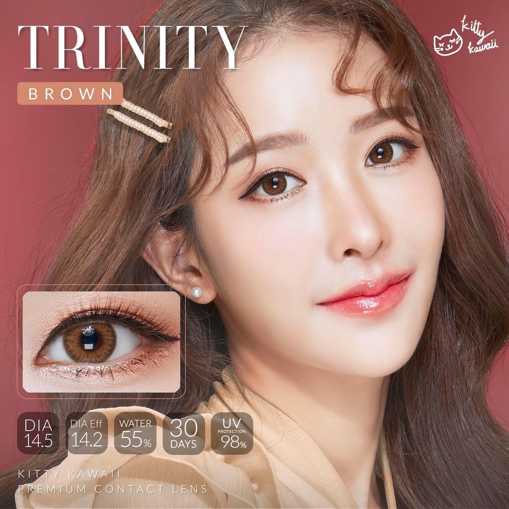 คอนแทคเลนส์(บิ๊กอาย)🔥Trinity🔥(Kitty Kawaii) สี : Brown / Gray รายเดือน มีค่าสายตา