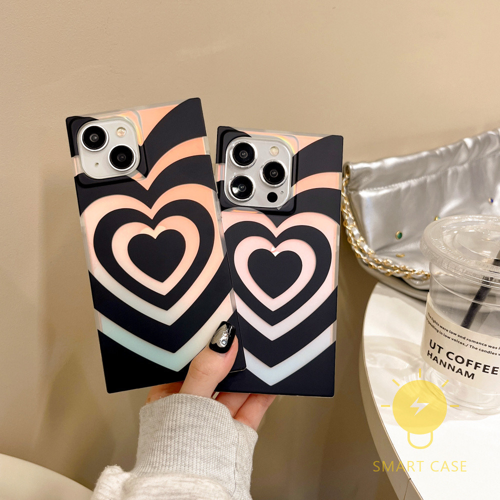 For เคสไอโฟน 13 [Heart Laser] เคส Phone Case For iPhone 15 Pro Max 14 Pro Max 13 12 For เคสไอโฟน11 Ins Korean Style Retro Classic Couple Shockproof Protective TPU Cover Shell