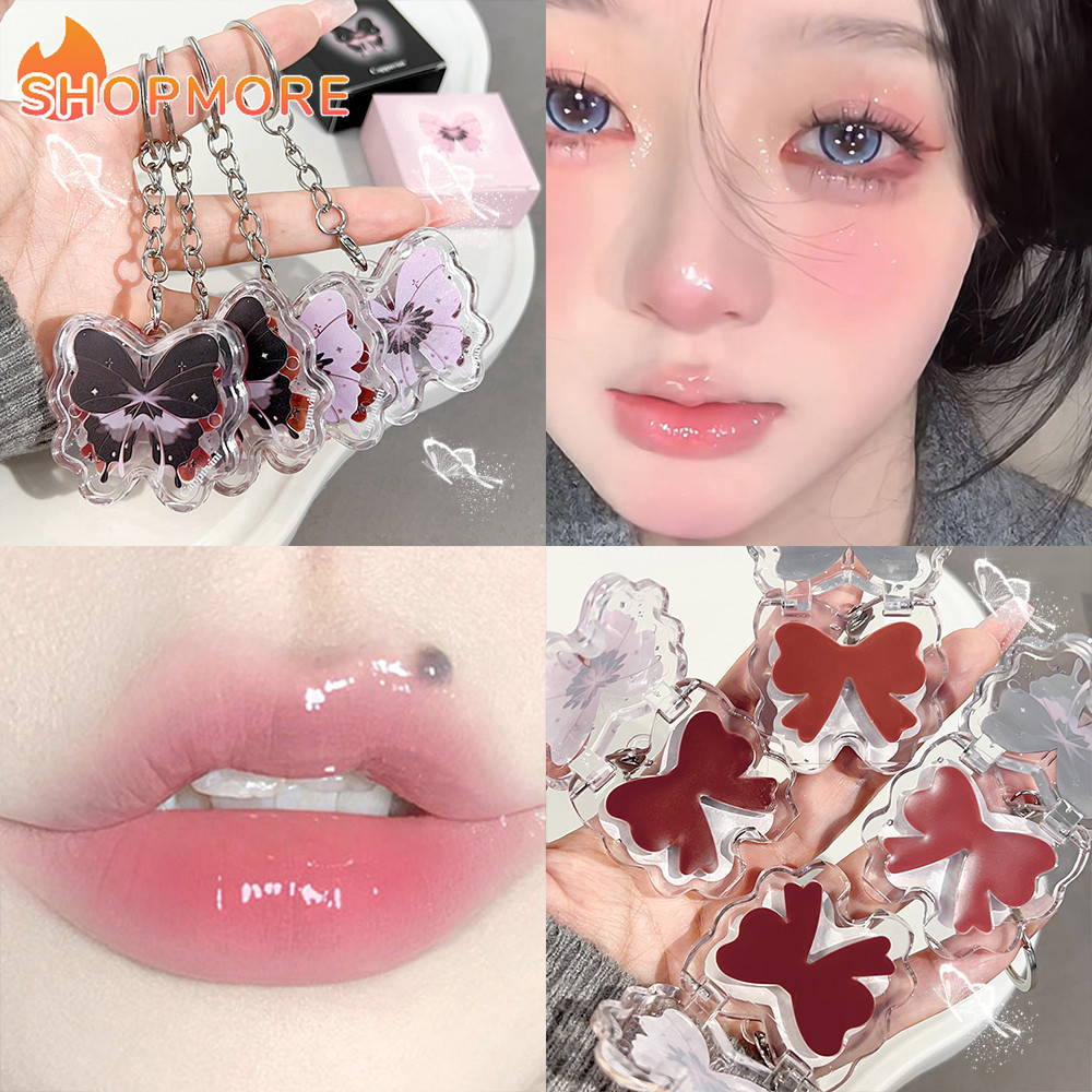 พวงกุญแจ กระจกผีเสื้อ Clear Lip Balm ลิปสติก -Non-Stick Cup Lip Glaze Lip Care เครื่องสําอาง - Moisturizing Lip Tint Solid Lip Gloss Nude Lip Makeup