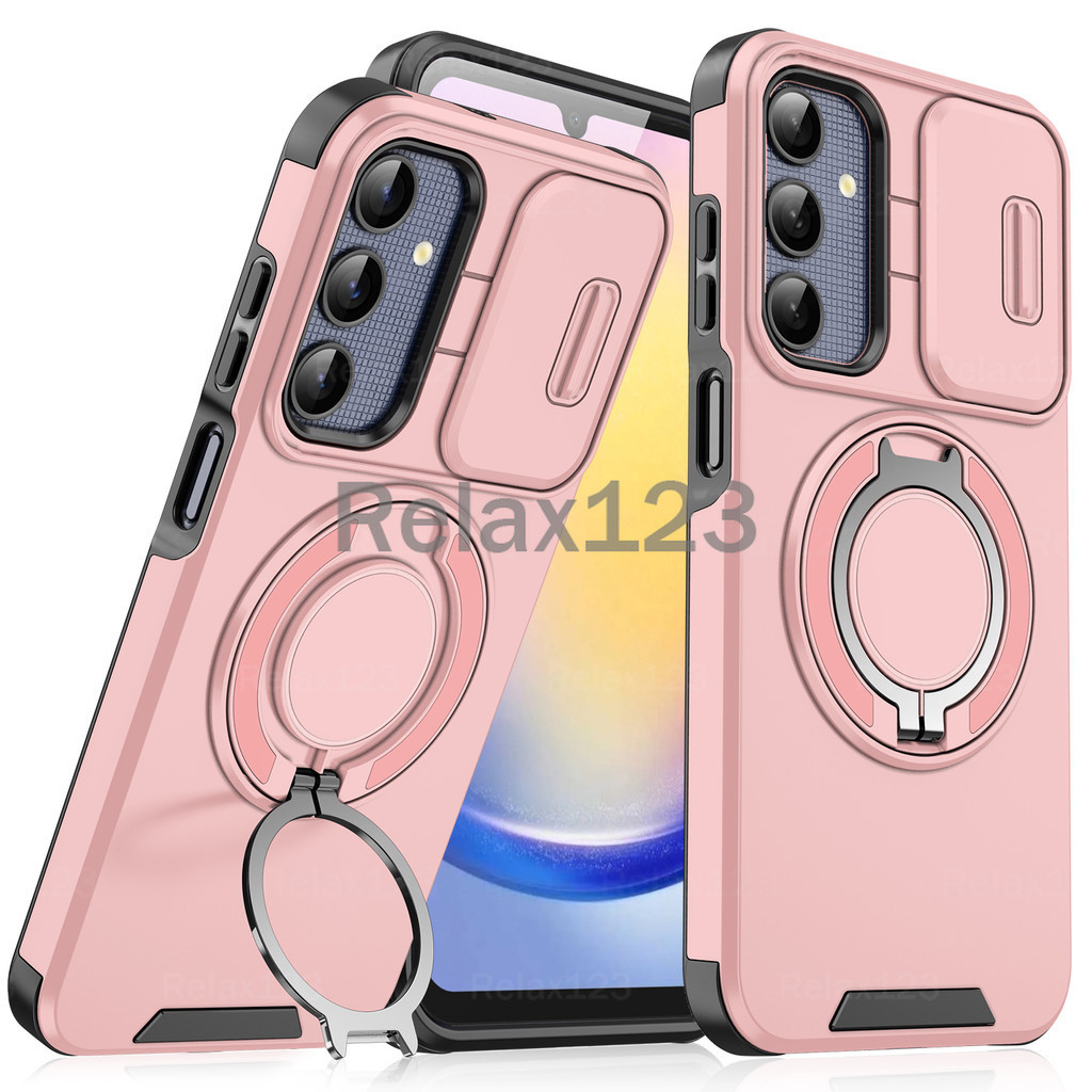 สําหรับ Samsung Galaxy A55 A35 A25 A15 A54 A23 A13 A23 5G 4G ปลอก 2024 สไลด์เลนส์กล้องป้องกันเคสโทรศัพท์เกราะแม่เหล็กดึงดูดแหวนกันกระแทกปกหลัง