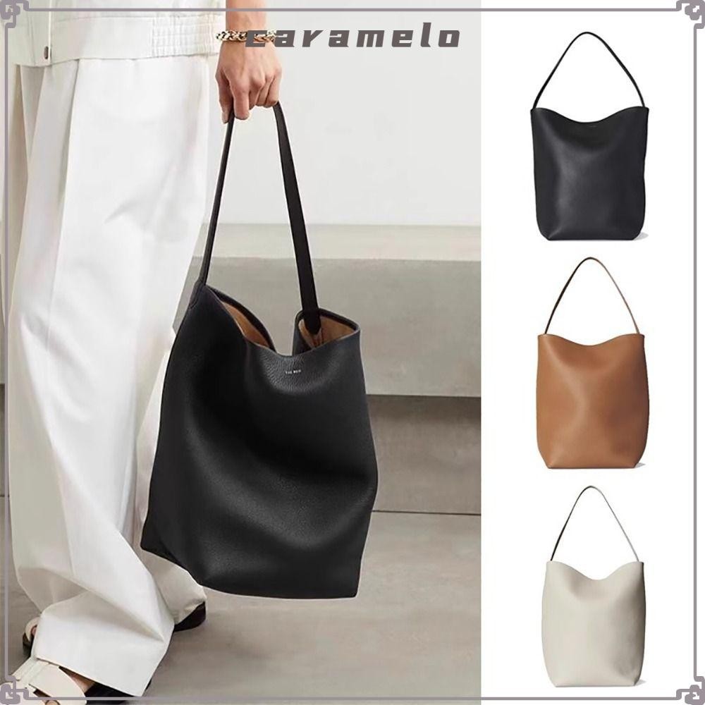 Caramelo กระเป๋าสะพายข้างหนังแท้ลายลิ้นจี่กระเป๋าทรงถังความจุขนาดใหญ่M/Lกระเป๋าถือ