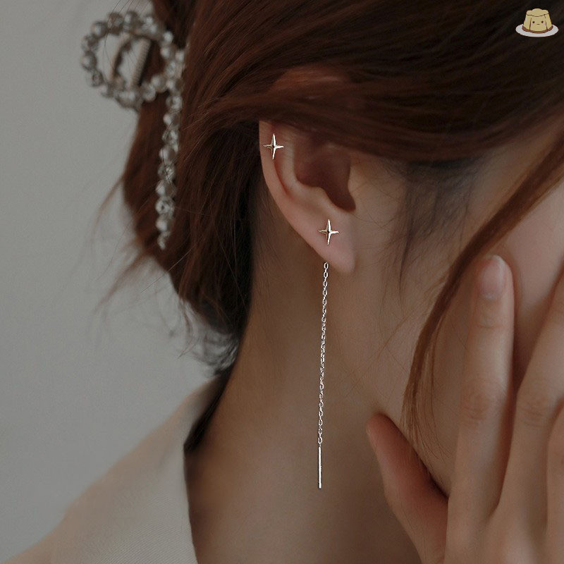 [GZ] อินเทรนด์ยาวลวด sel ด้ายโซ่ Climb Star หัวใจลูกปัดจี้ Drop ต่างหูผู้หญิงตรงแขวนต่างหูเครื่องประดับ TH