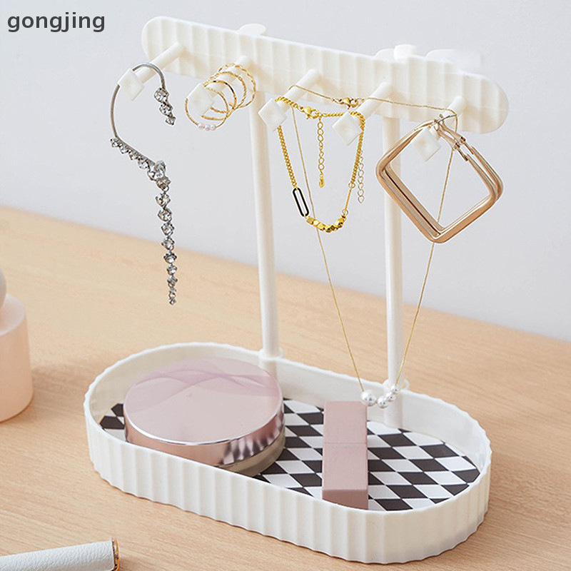 Dong al ต่างหูชั้นวางจอแสดงผลสร้อยคอแหวนจัดเก็บ Rack เครื่องประดับแขวนผู้ถือ Organizer Rack พร้อมถาด th