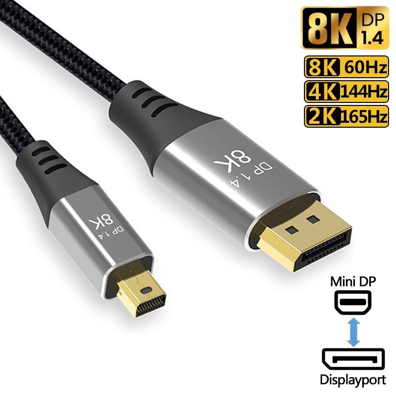 1 เมตร 2 เมตร Mini DP ถึง DP สาย 8K 60Hz 4K 144Hz 2K 165Hz ชายกับชาย DisplayPort 1.4 สายอะแดปเตอร์สํ