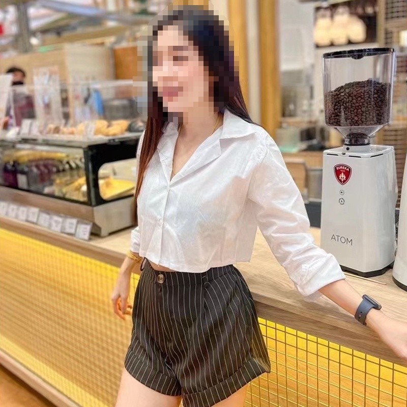 สื้อครอปแขนยาว ครอปเชิ้ตแขนยาว กระดุมแกะได้จริงทุกเม็ด งานจริงสุดหรู เสื้อครอปแขนยาว ครอปเชิ้ต