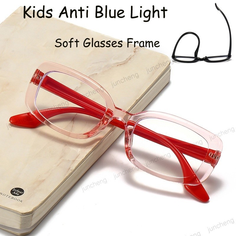 สินค้าพร้อมNew Childrens Anti-blue Silicone Light Flat Mirror Fashion Learning Game Goggles Square Frame Kids Glasses