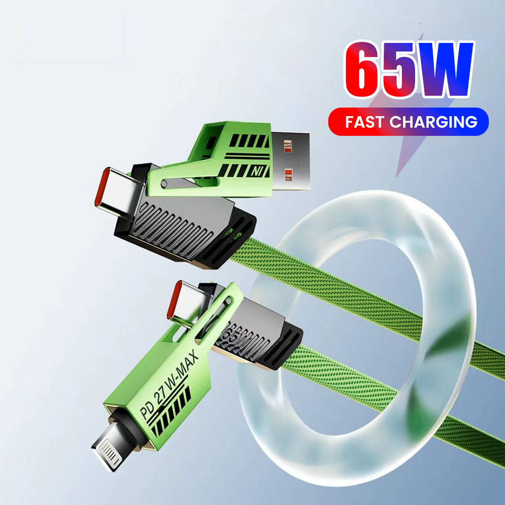 Twitch 4 in 1 สีเขียว 65W Super Fast Charge PD Type C สาย PD27W ประเภท C ถึง lOS สายชาร์จเร็ว USB Type C/ lOS สายชาร์จสําหรับโทรศัพท์มือถือและแท็บเล็ต 1M 2M