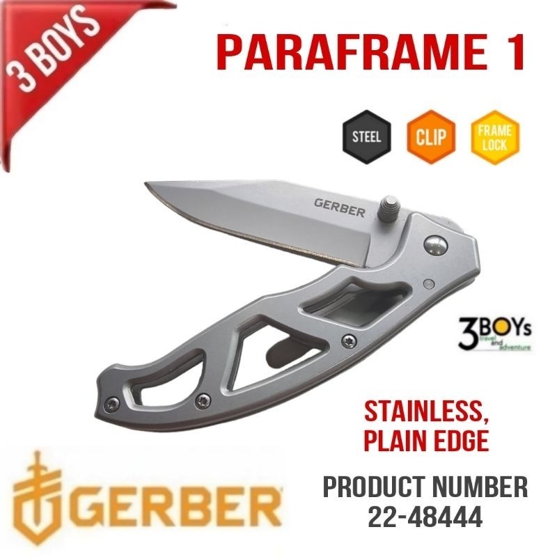 มีดล่าสัตว์ มีด Gerber รุ่น PARAFRAME 1 STAINLESS PLAIN EDGE ใบมีดขนาดใหญ่ 3.01" น้ำหนักเบา พร้อมคลิ