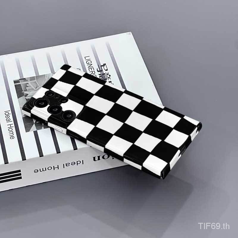 เคสมือถือ Samsung ลายตารางหมากรุกสีดำและสีขาวสร้างสรรค์สำหรับ A03 Core S24 PLUS S23 A11 A14 S24เคสมือถือ A12/M12 a21s/A21 A34 5G เคสแข็ง A23 4G/5g ป้องกันเคาะ S22 ultra ป้องกัน txzi