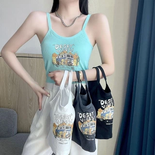 #262 มาใหม่ เสื้อสกีนลายสายเดี่ยว เสื้อกล้าม มีฟองน้ำในตัว พร้อมส่ง สินค้าพร้อมส่ง