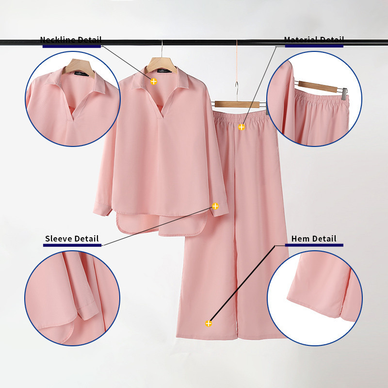 ZANZEA ซานเซีย ผู้หญิงเกาหลีจีบเสื้อแขนยาว + กระเป๋ากางเกงขากว้างชุด — صورة 7