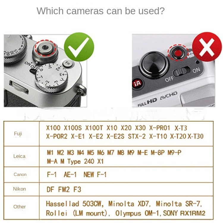 ปุ่มชัตเตอร์ทองแดงบริสุทธิ์ของกล้องเหมาะสําหรับกล้องทุกรุ่นเช่น Fuji, Leica, Canon, Nikon, Sony ฯลฯกล้องรุ่น Canon